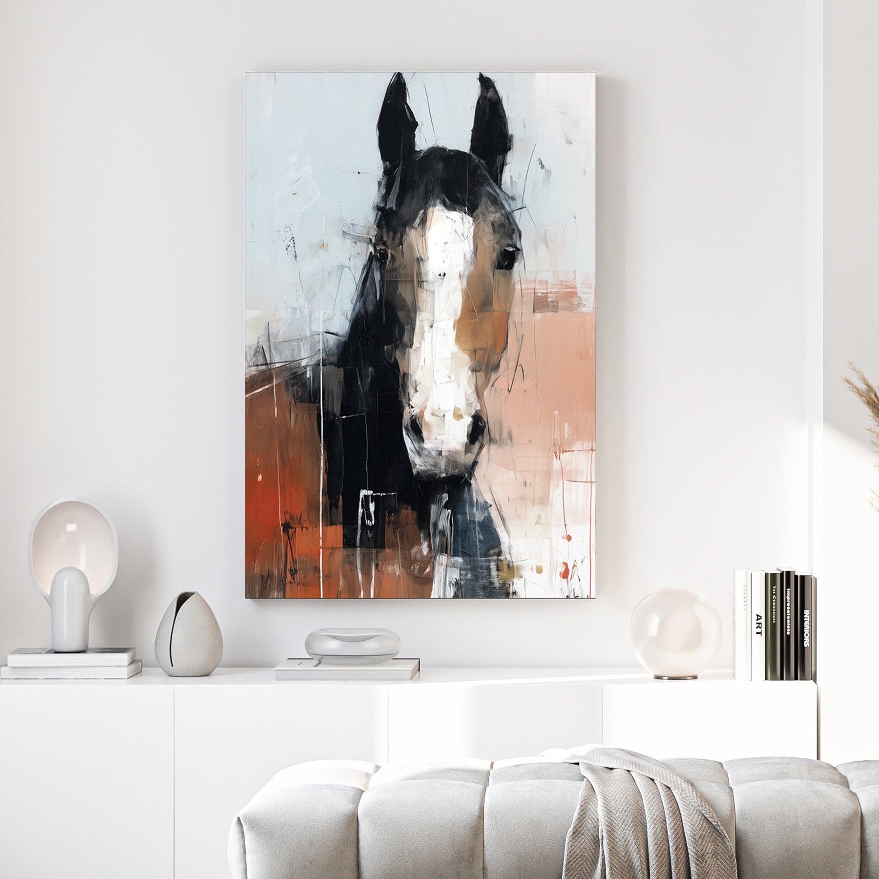 Horse portrait watercolour wall art with soft blended colours