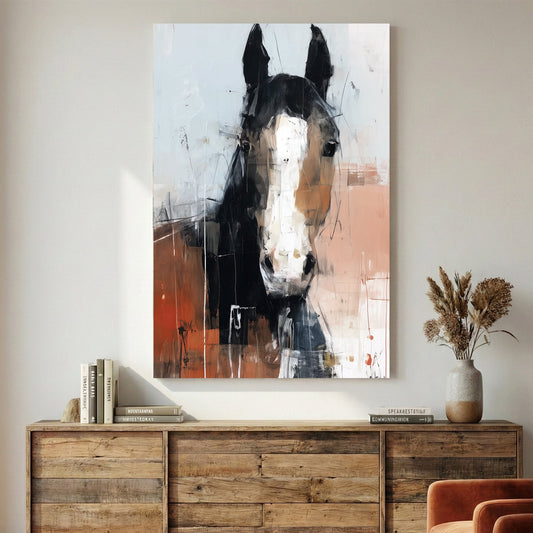 Horse portrait watercolour wall art with soft blended colours