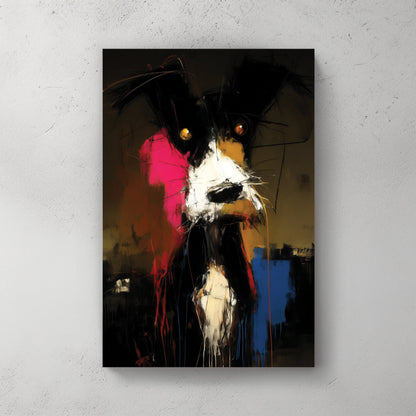 Dog pop art abstract wall art print with pink and gold tones