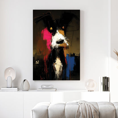 Dog pop art abstract wall art print with pink and gold tones