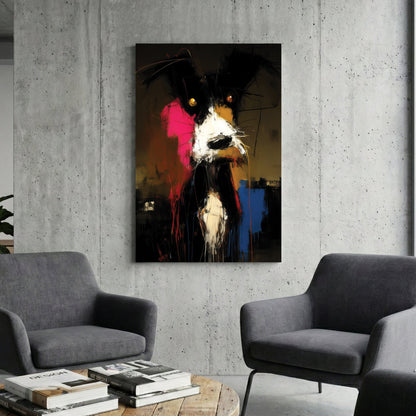 Dog pop art abstract wall art print with pink and gold tones