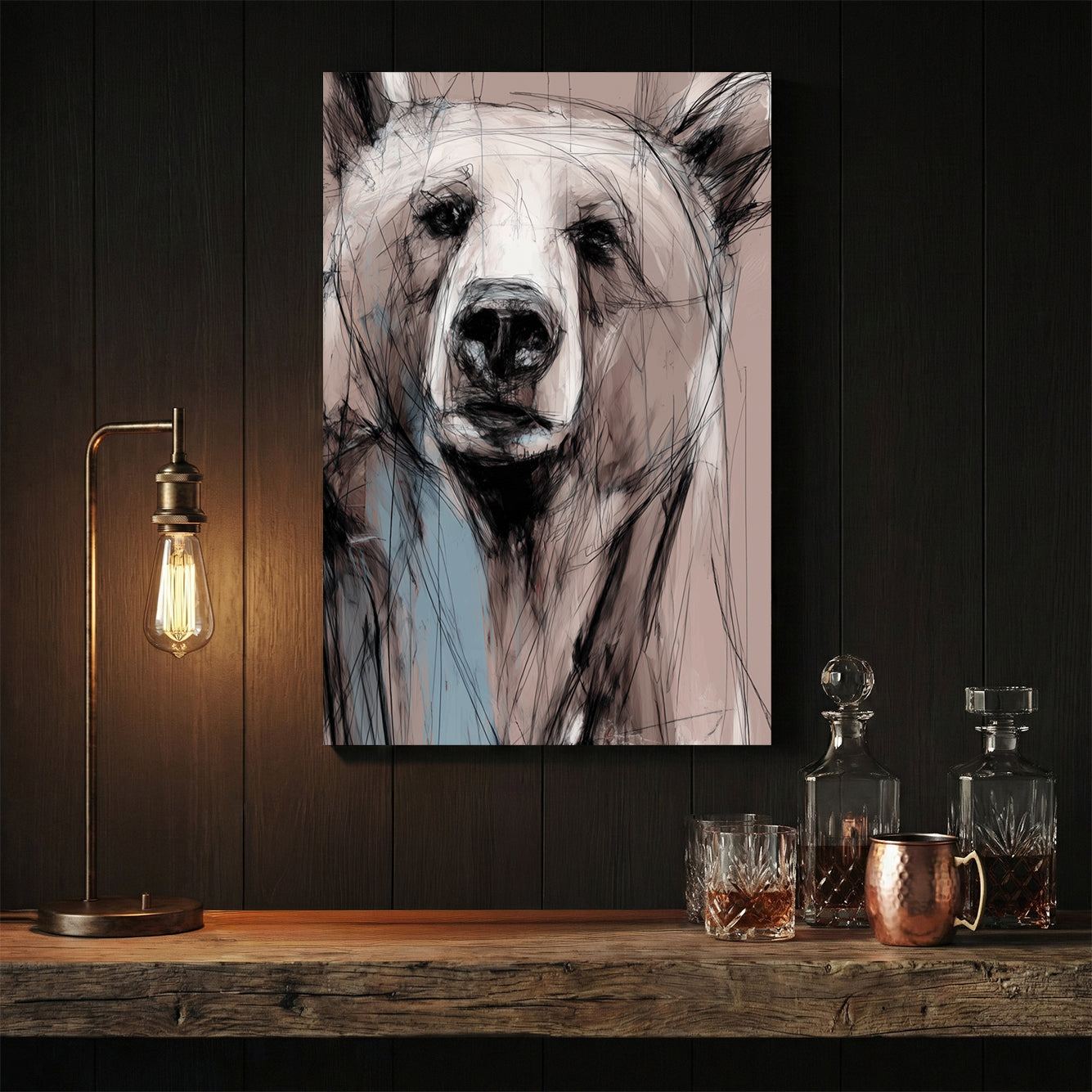 Bear wildlife sketch minimalist wall art print