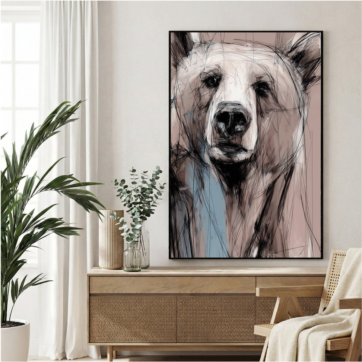 Bear wildlife sketch minimalist wall art print