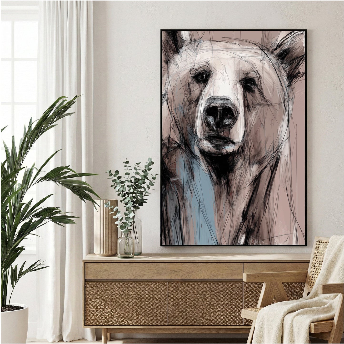 Bear wildlife sketch minimalist wall art print