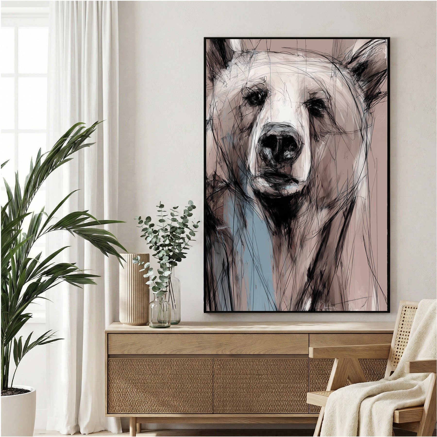 Bear wildlife sketch minimalist wall art print