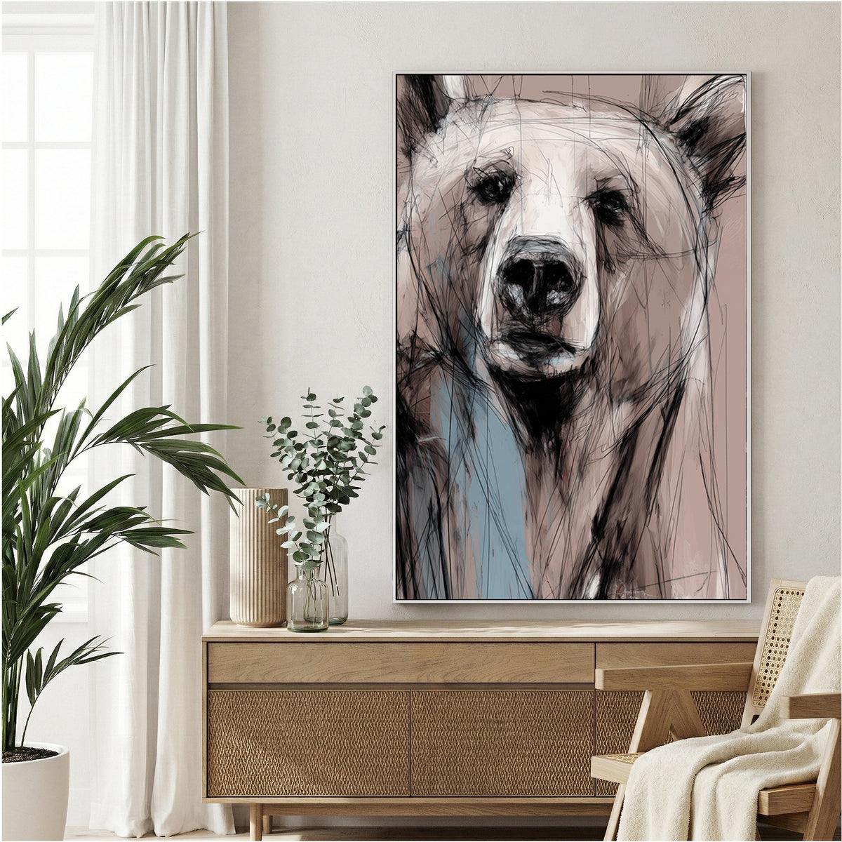 Bear wildlife sketch minimalist wall art print