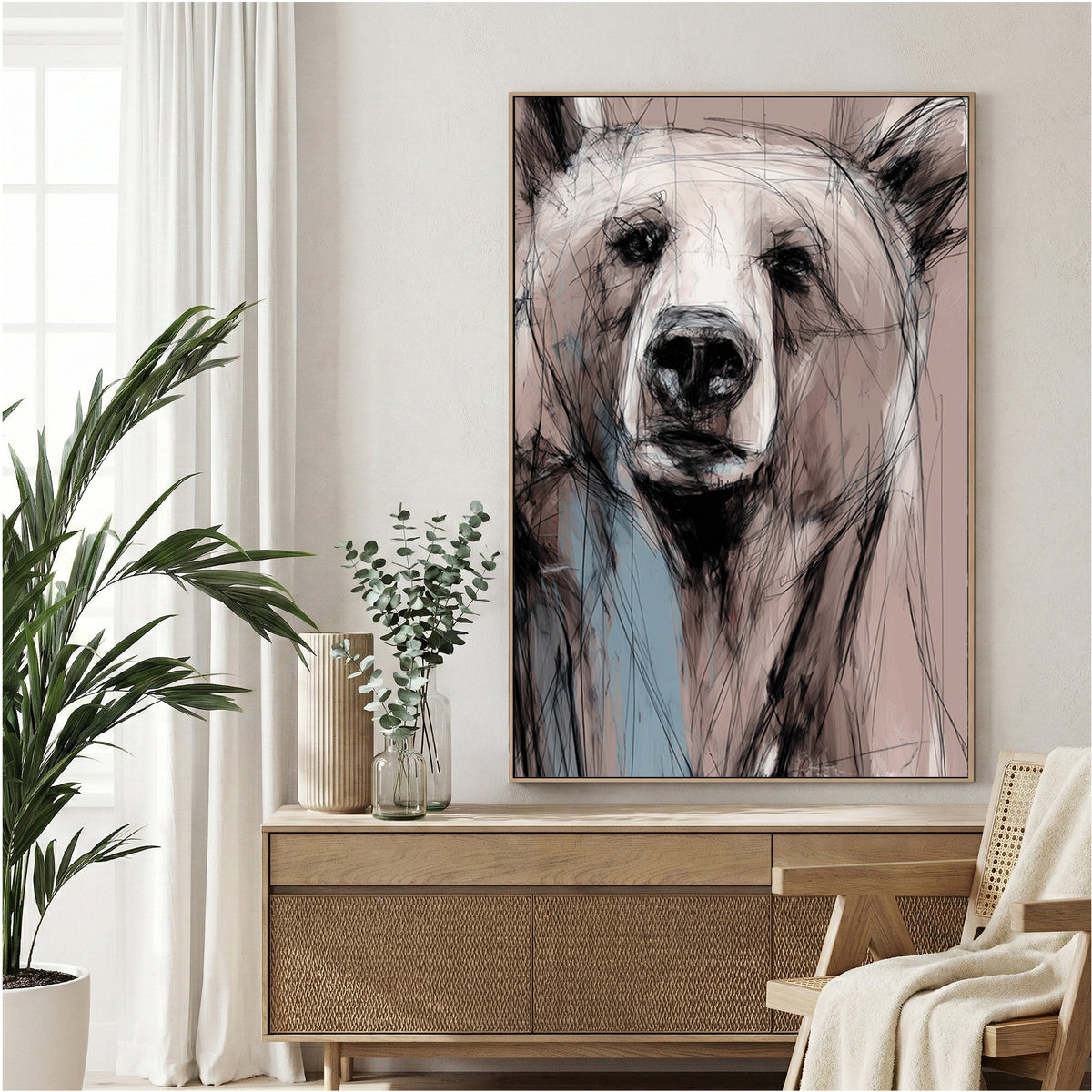 Bear wildlife sketch minimalist wall art print