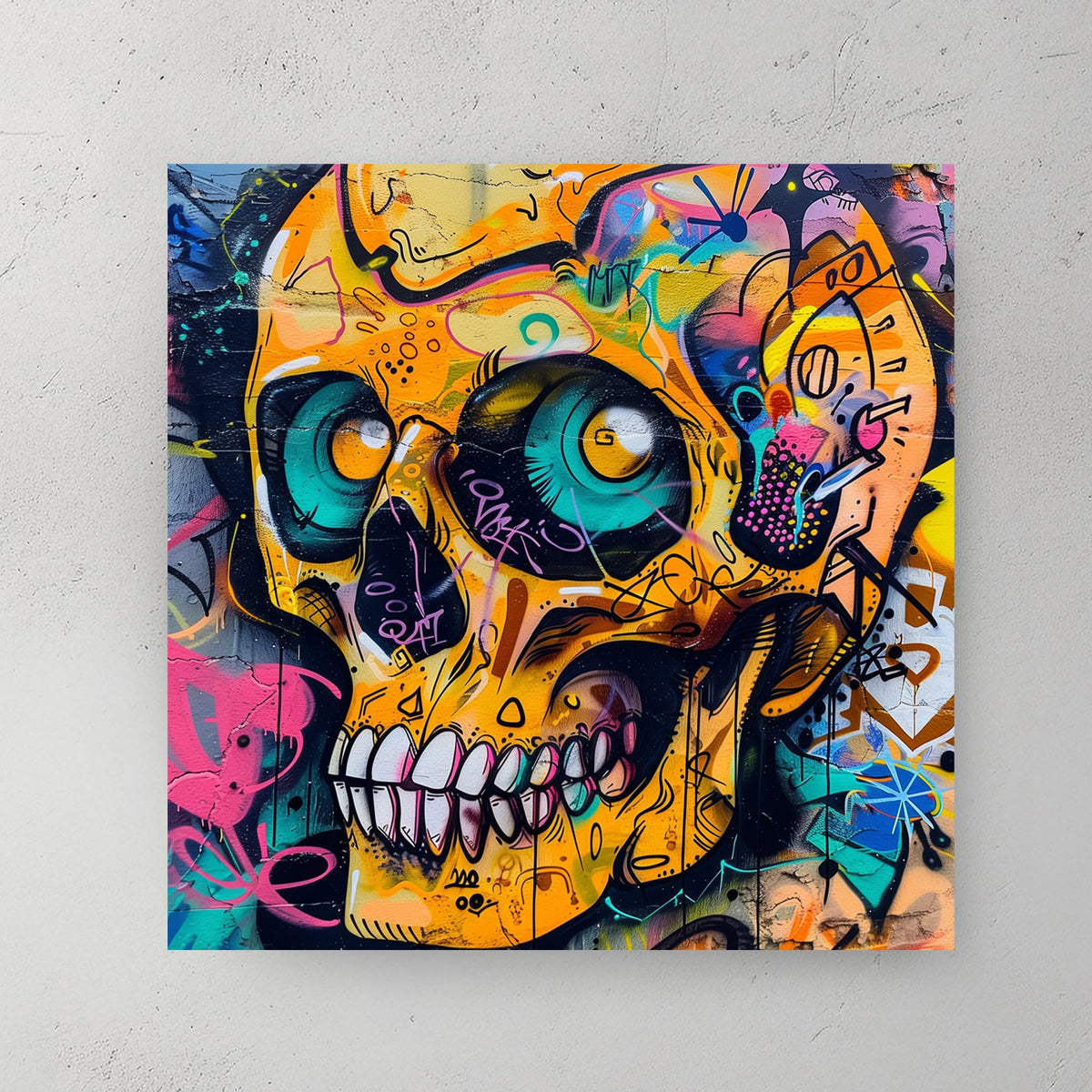 Skull graffiti street art wall art print with bold colours