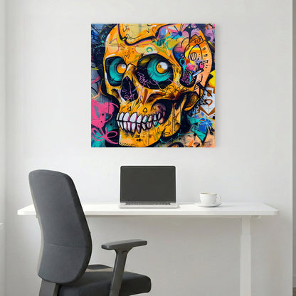 Skull graffiti street art wall art print with bold colours