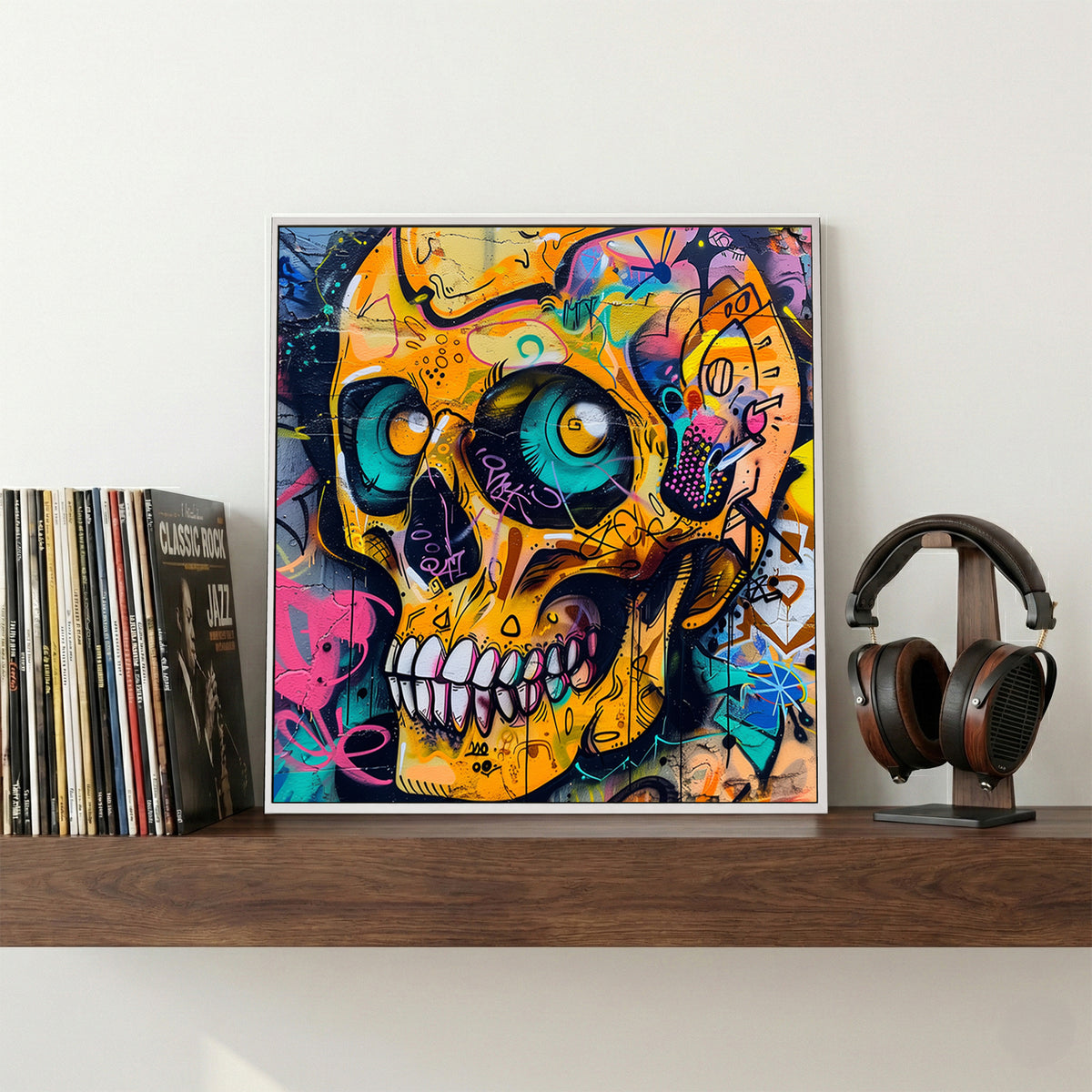 Skull graffiti street art wall art print with bold colours