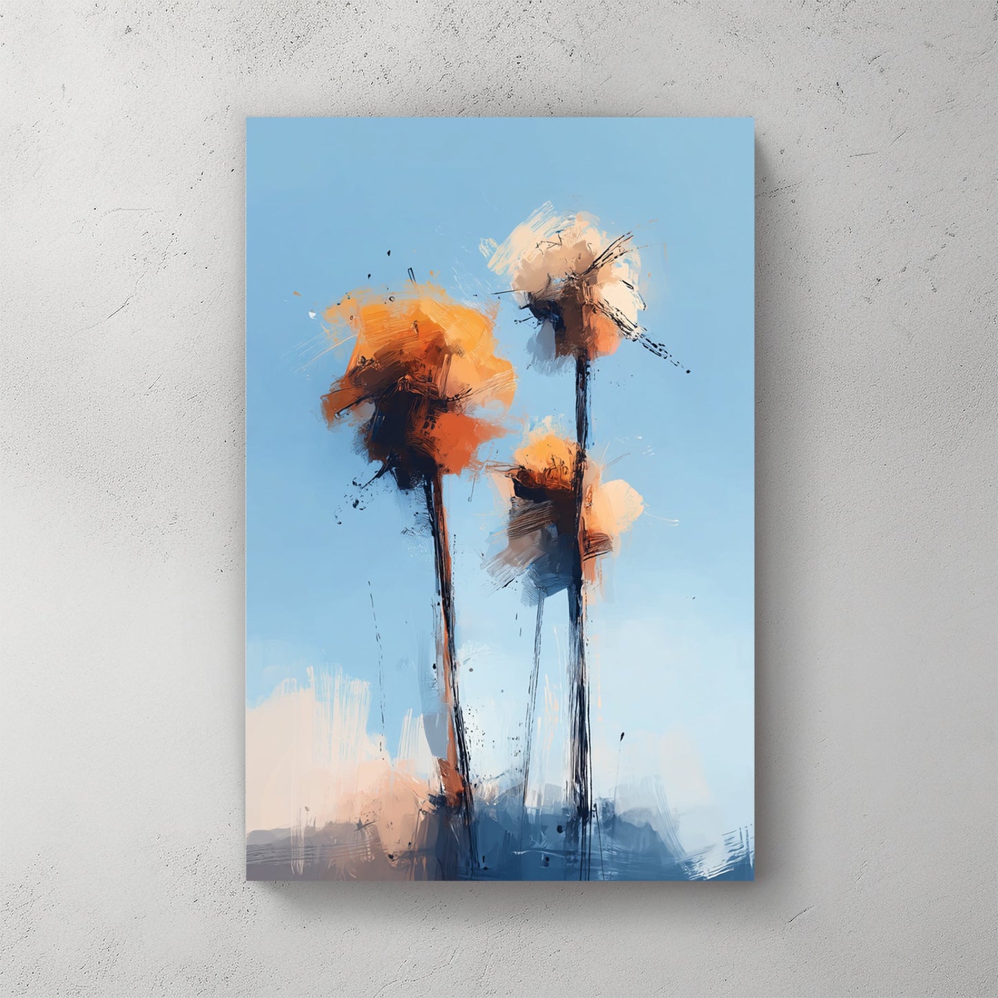 Watercolour palm trees in orange and cream tones