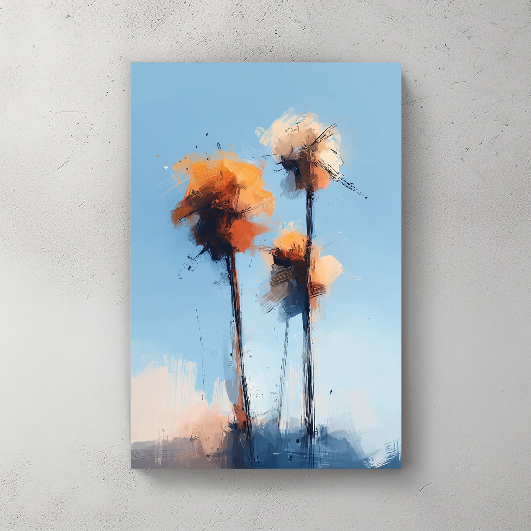 Watercolour palm trees in orange and cream tones