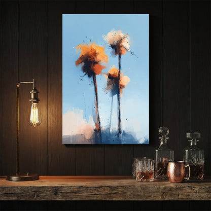 Watercolour palm trees in orange and cream tones