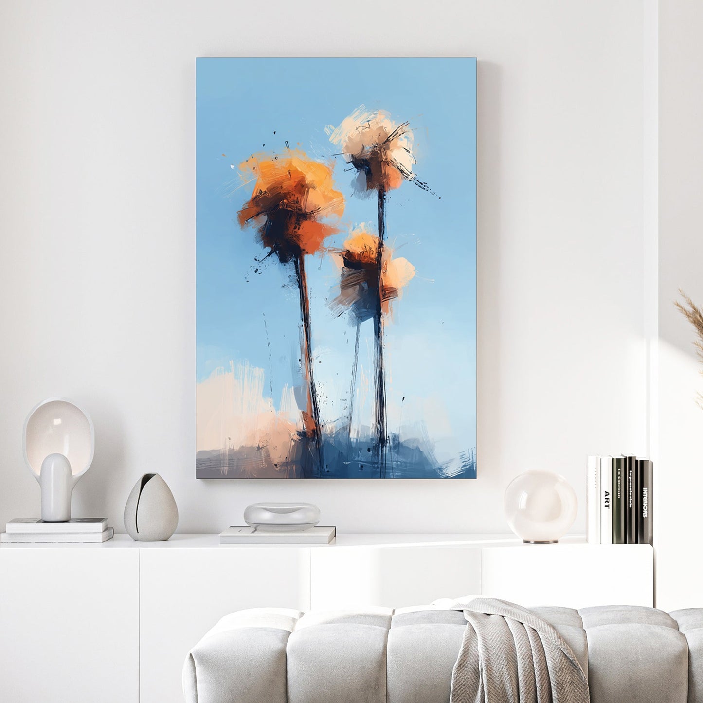 Watercolour palm trees in orange and cream tones