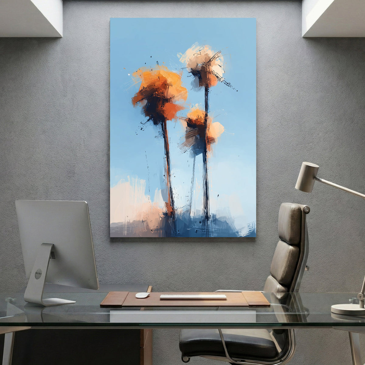 Watercolour palm trees in orange and cream tones