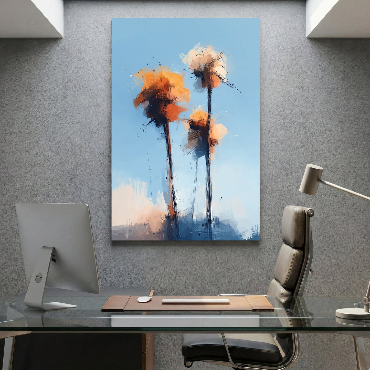 Watercolour palm trees in orange and cream tones