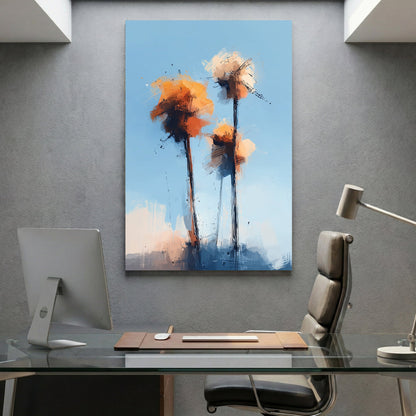 Watercolour palm trees in orange and cream tones