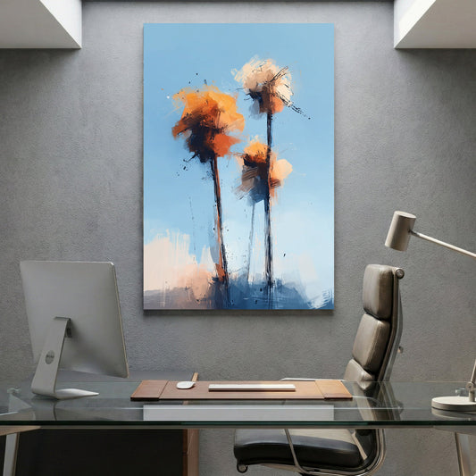 Watercolour palm trees in orange and cream tones