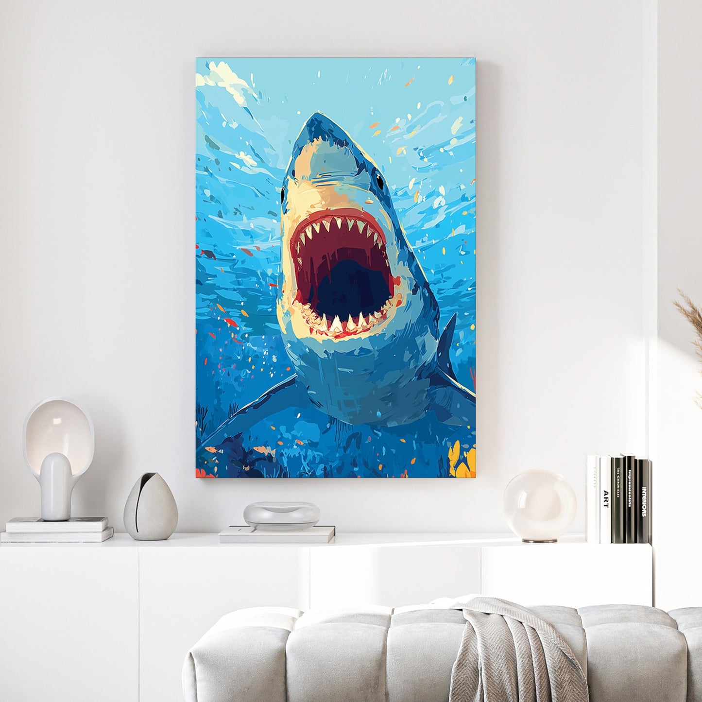 Great white shark watercolour intense wall art print