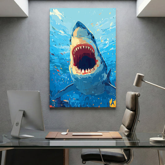 Great white shark watercolour intense wall art print