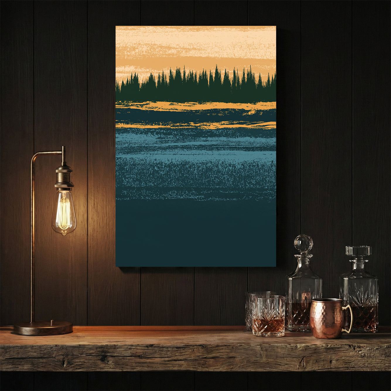 Forest trees landscape retro vintage wall art print