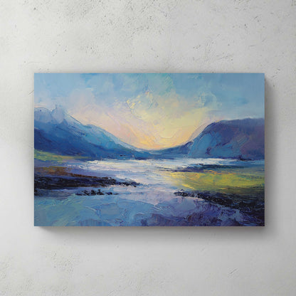 Highland landscape wall art with mountains and lake