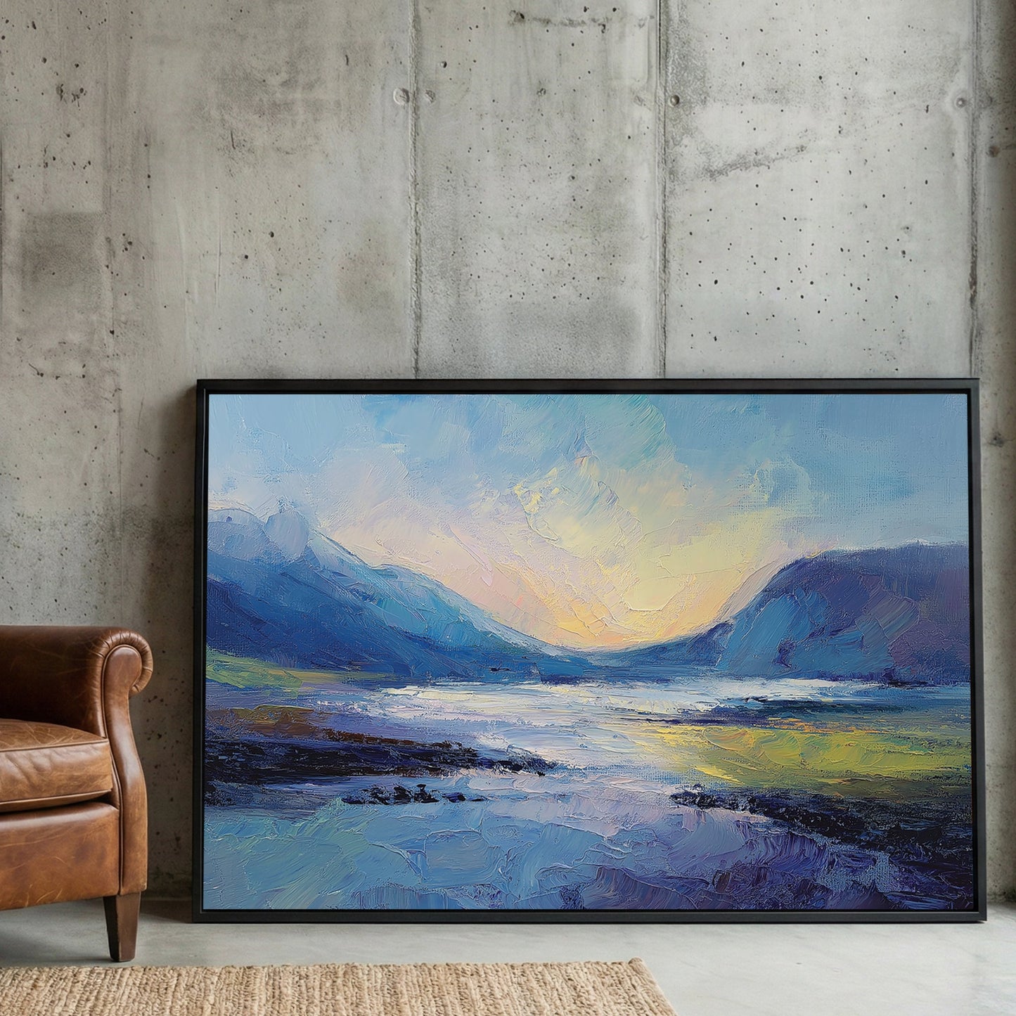 Highland landscape wall art with mountains and lake