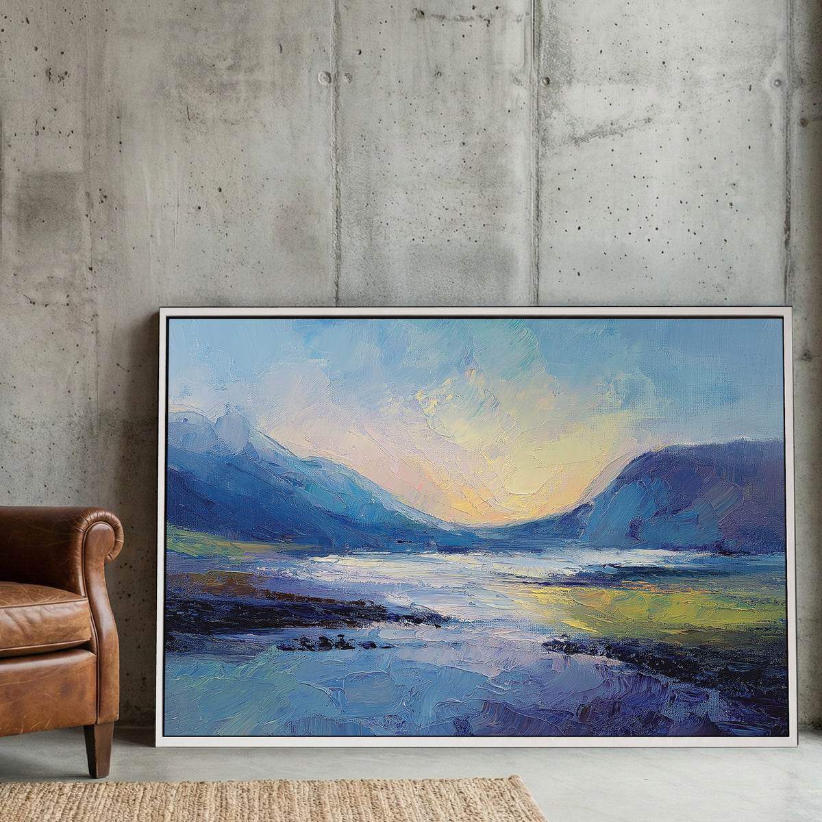 Highland landscape wall art with mountains and lake