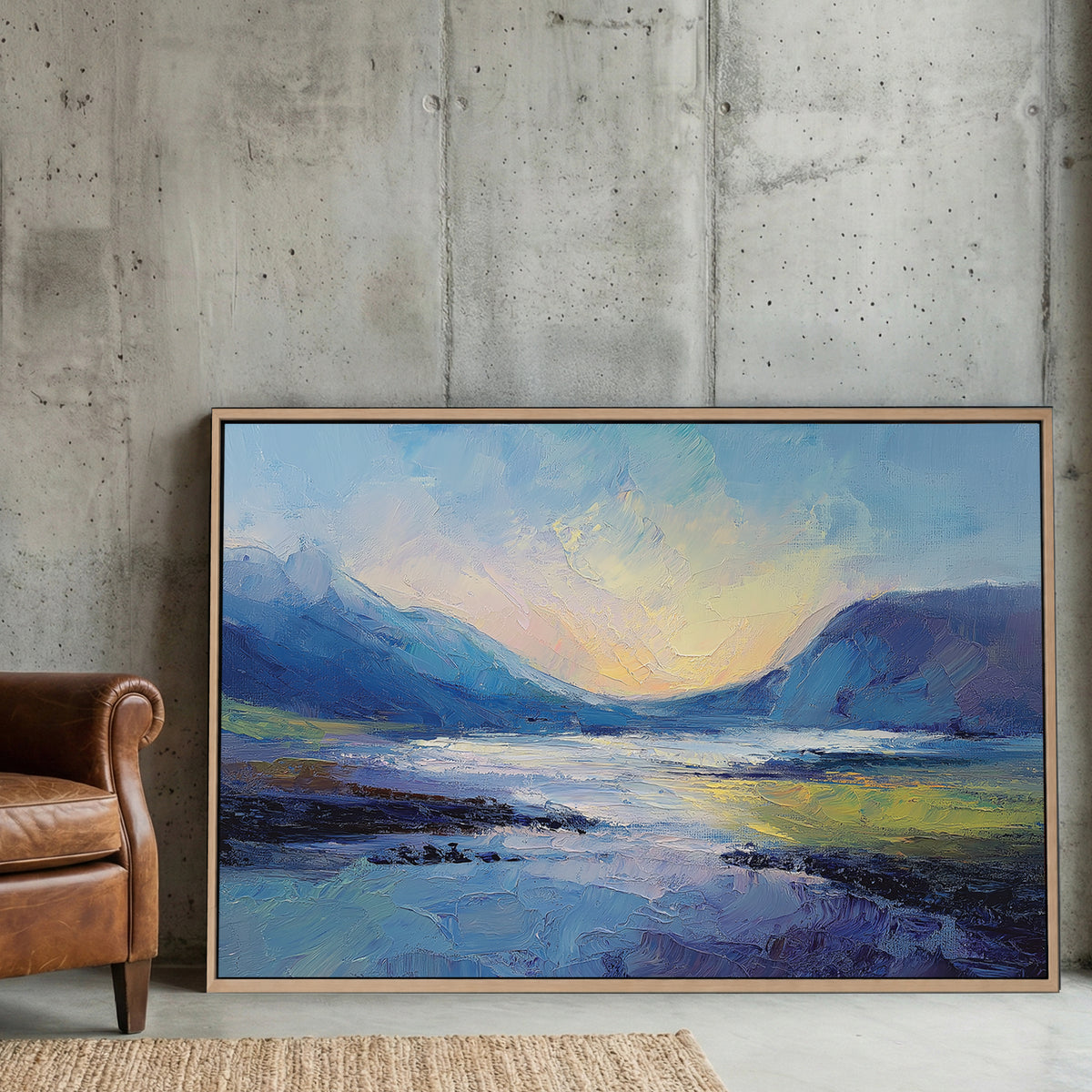 Highland landscape wall art with mountains and lake