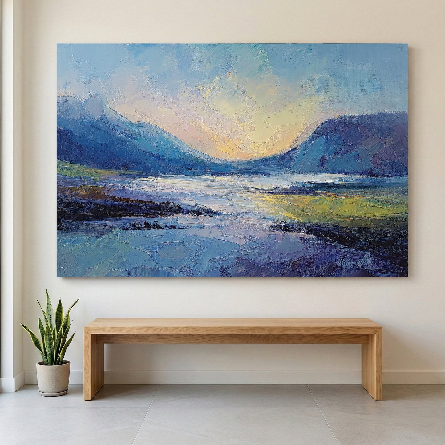 Highland landscape wall art with mountains and lake