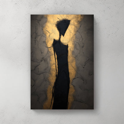 Abstract silhouette figure wall art with golden light