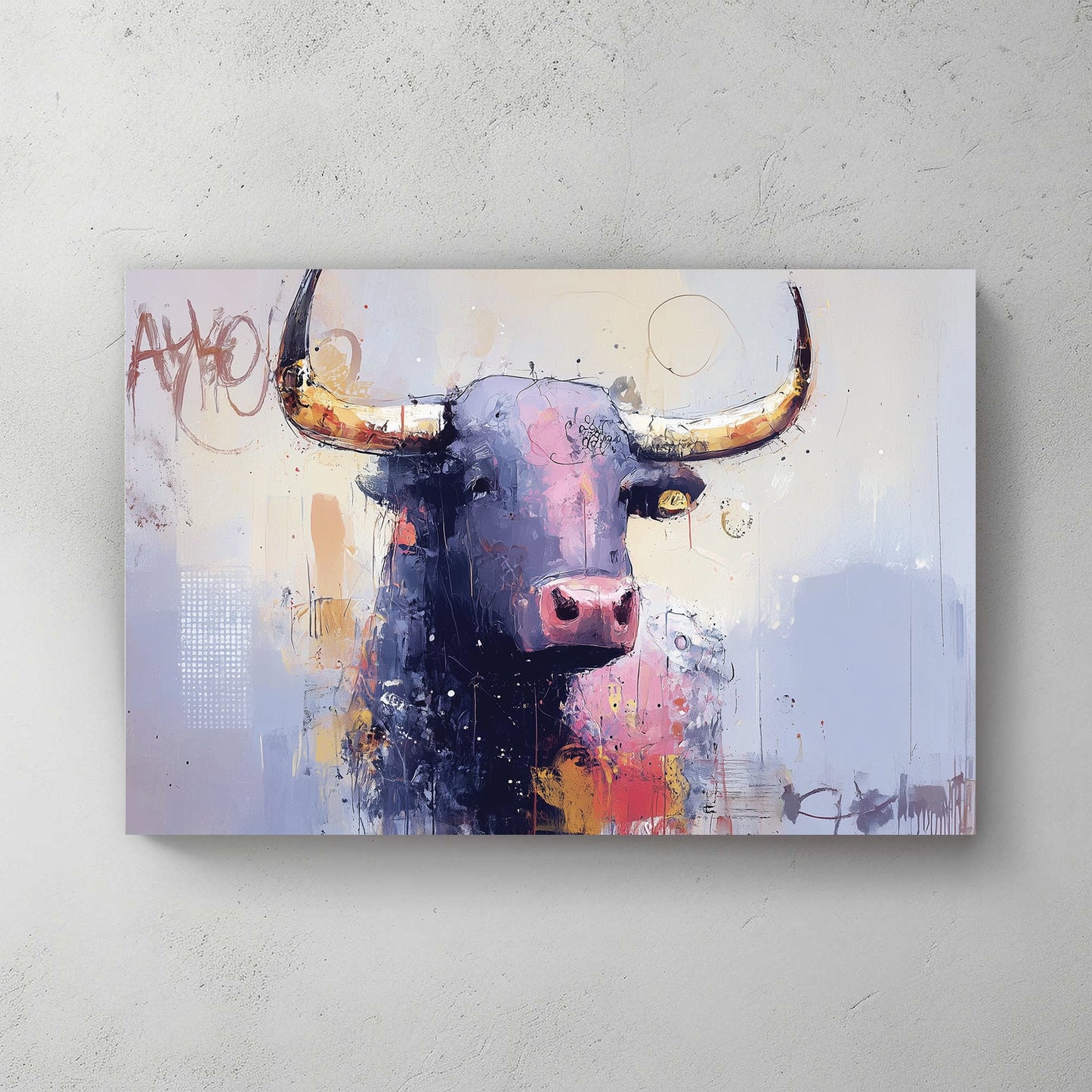 Bull street art mixed media wall art print with bold colours