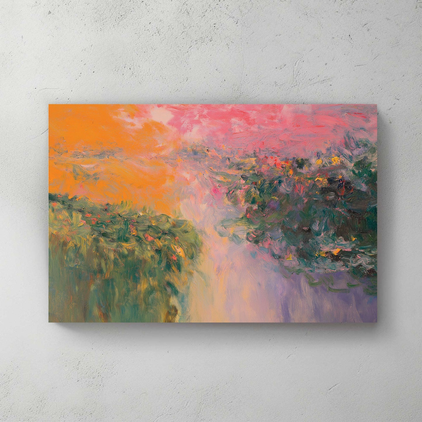 Botanical garden impressionist wall art with warm colours