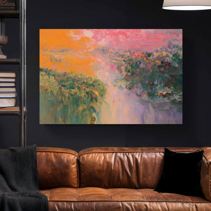 Botanical garden impressionist wall art with warm colours