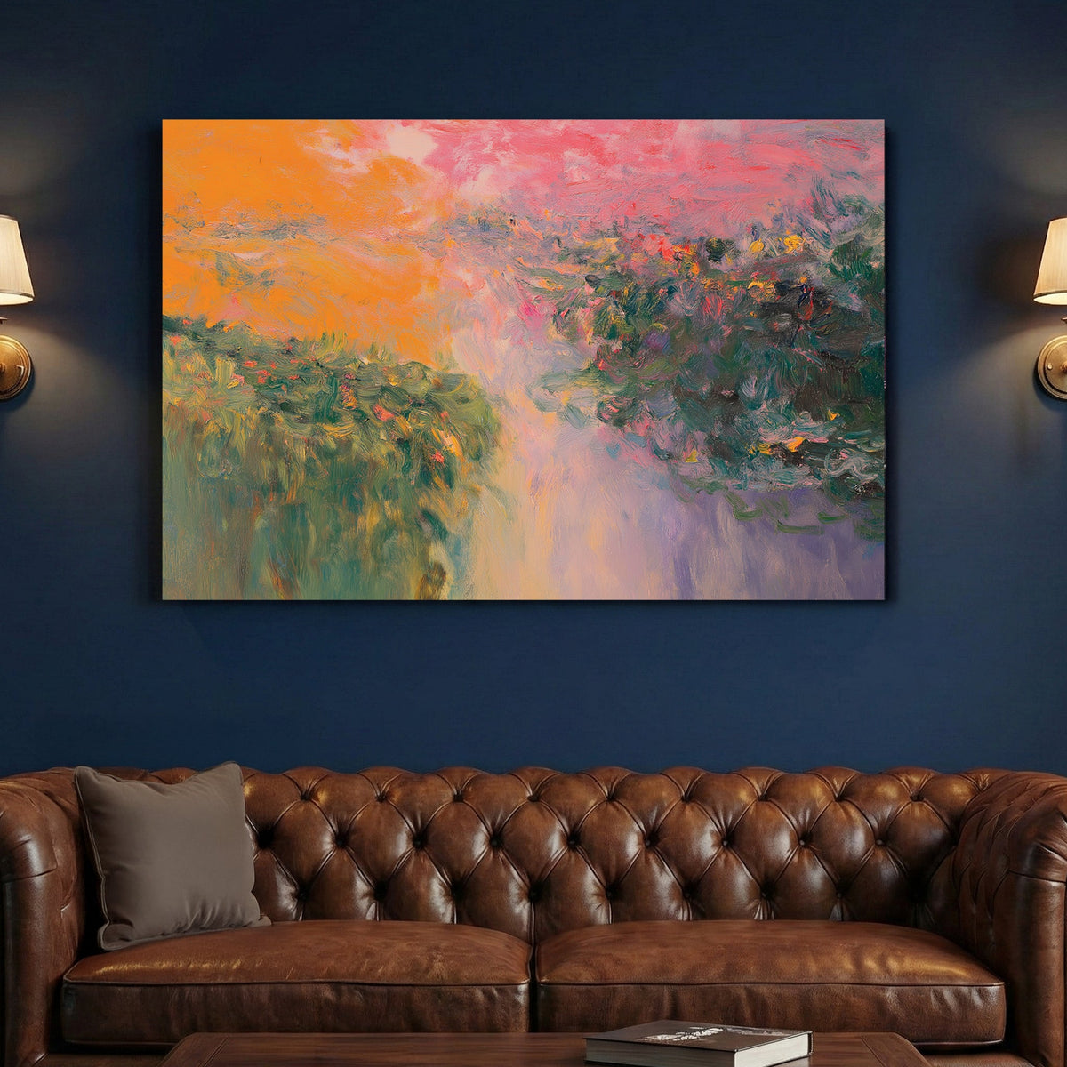 Botanical garden impressionist wall art with warm colours