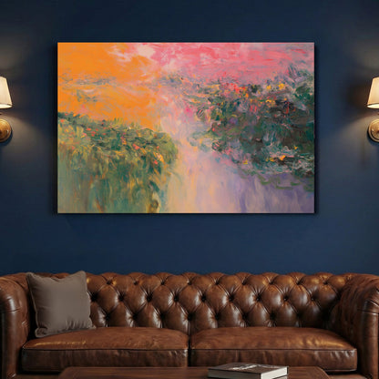 Botanical garden impressionist wall art with warm colours