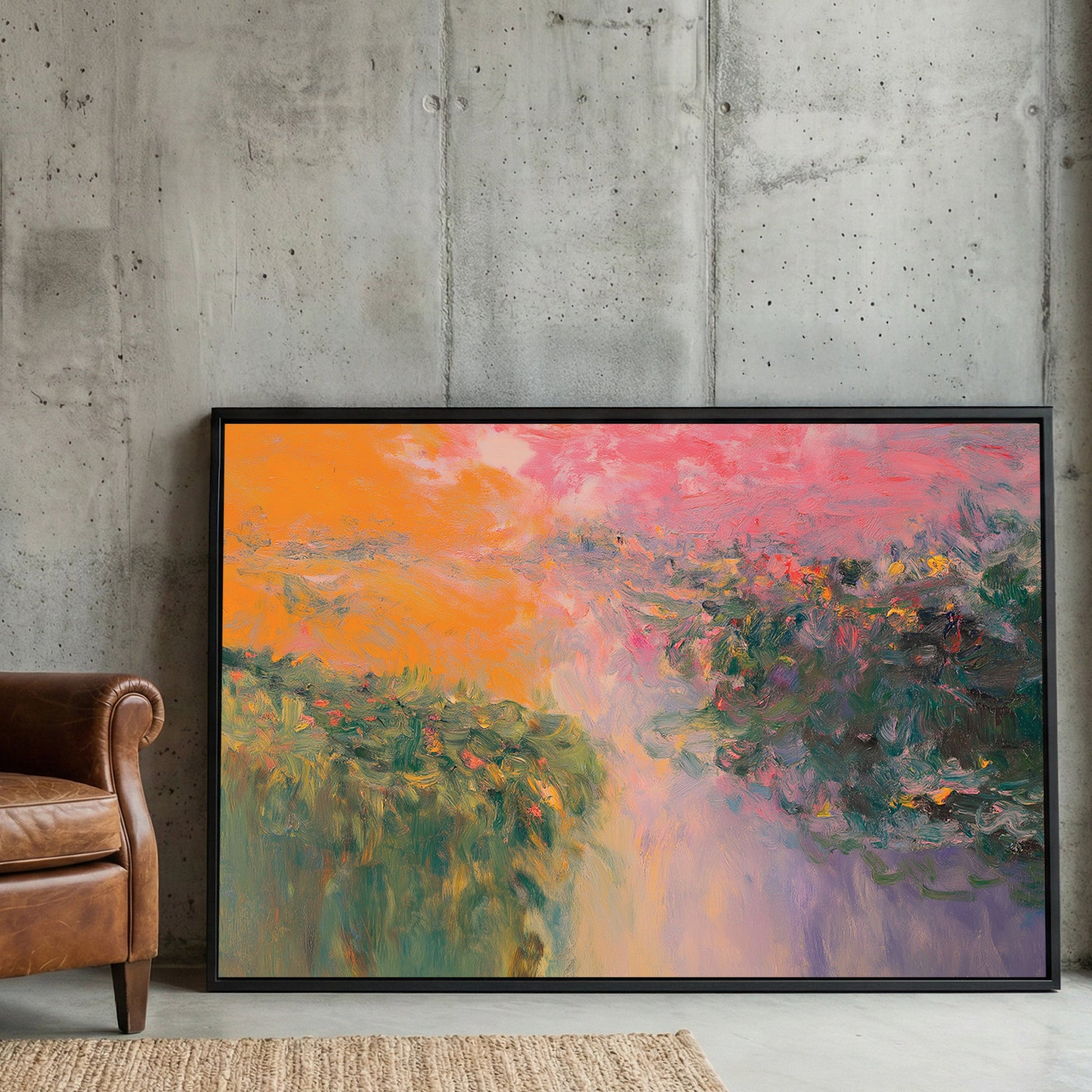 Botanical garden impressionist wall art with warm colours