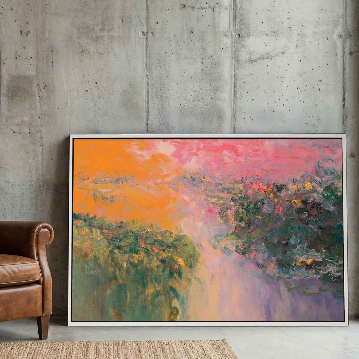 Botanical garden impressionist wall art with warm colours