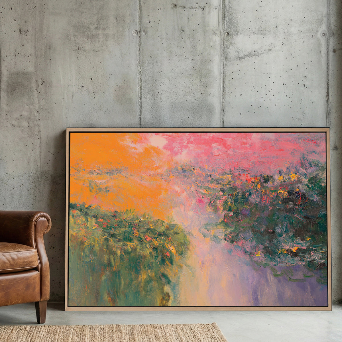 Botanical garden impressionist wall art with warm colours