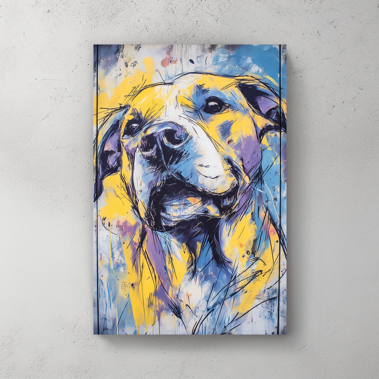 Golden retriever mixed media wall art with bold colours