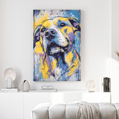 Golden retriever mixed media wall art with bold colours