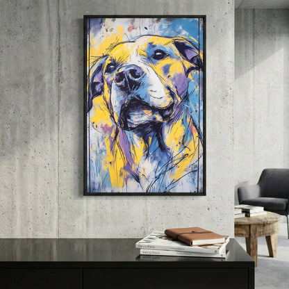 Golden retriever mixed media wall art with bold colours