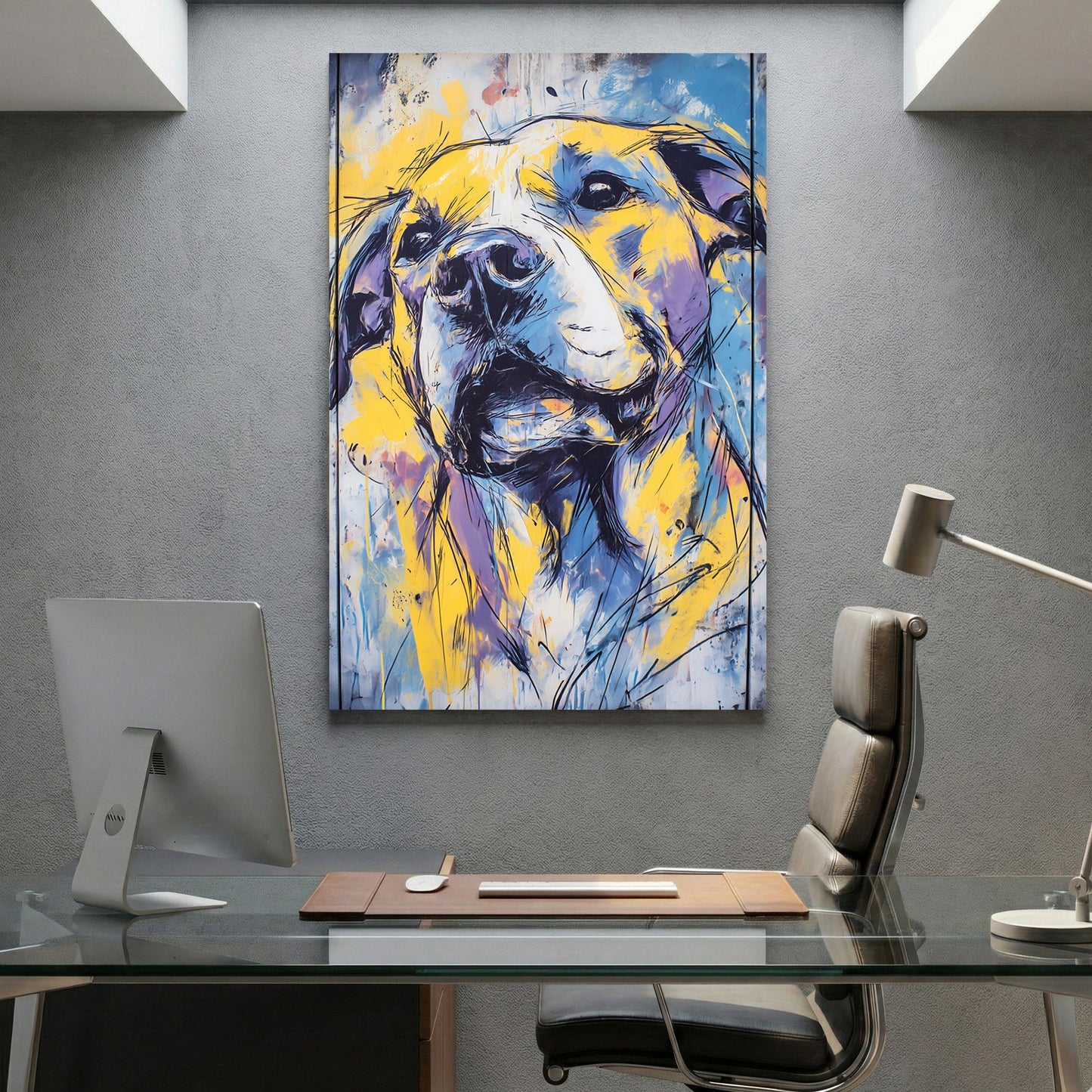 Golden retriever mixed media wall art with bold colours