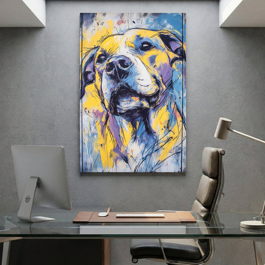 Golden retriever mixed media wall art with bold colours