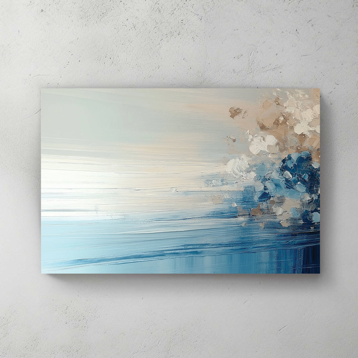 Misty lake landscape wall art with mountains and fog