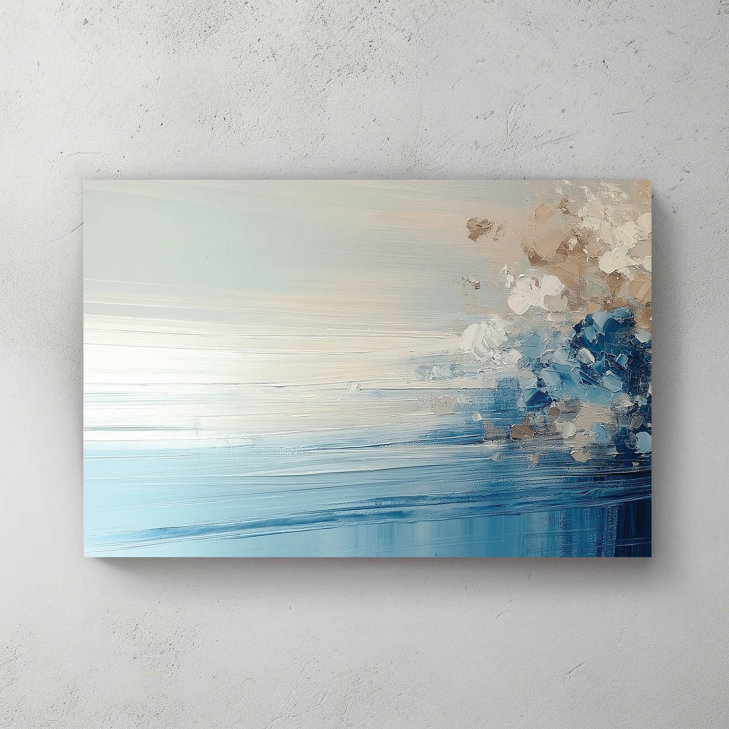 Misty lake landscape wall art with mountains and fog