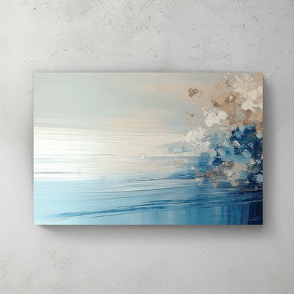 Misty lake landscape wall art with mountains and fog