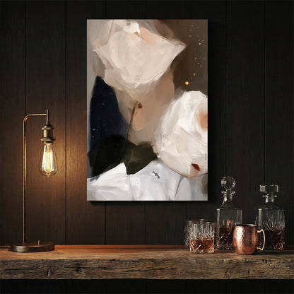 Watercolour painting of soft white roses with peach accents