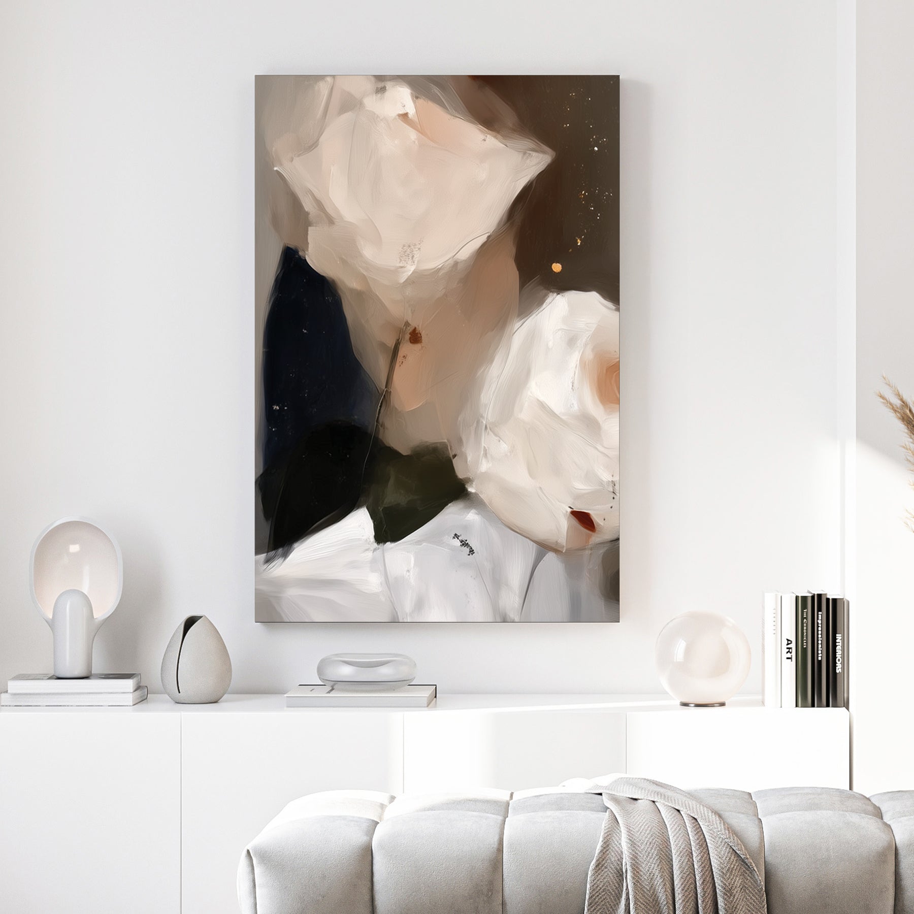 Watercolour painting of soft white roses with peach accents