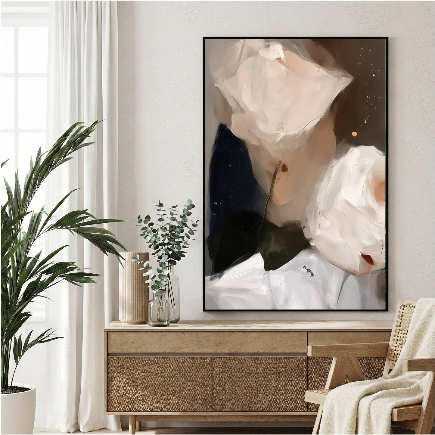 Watercolour painting of soft white roses with peach accents